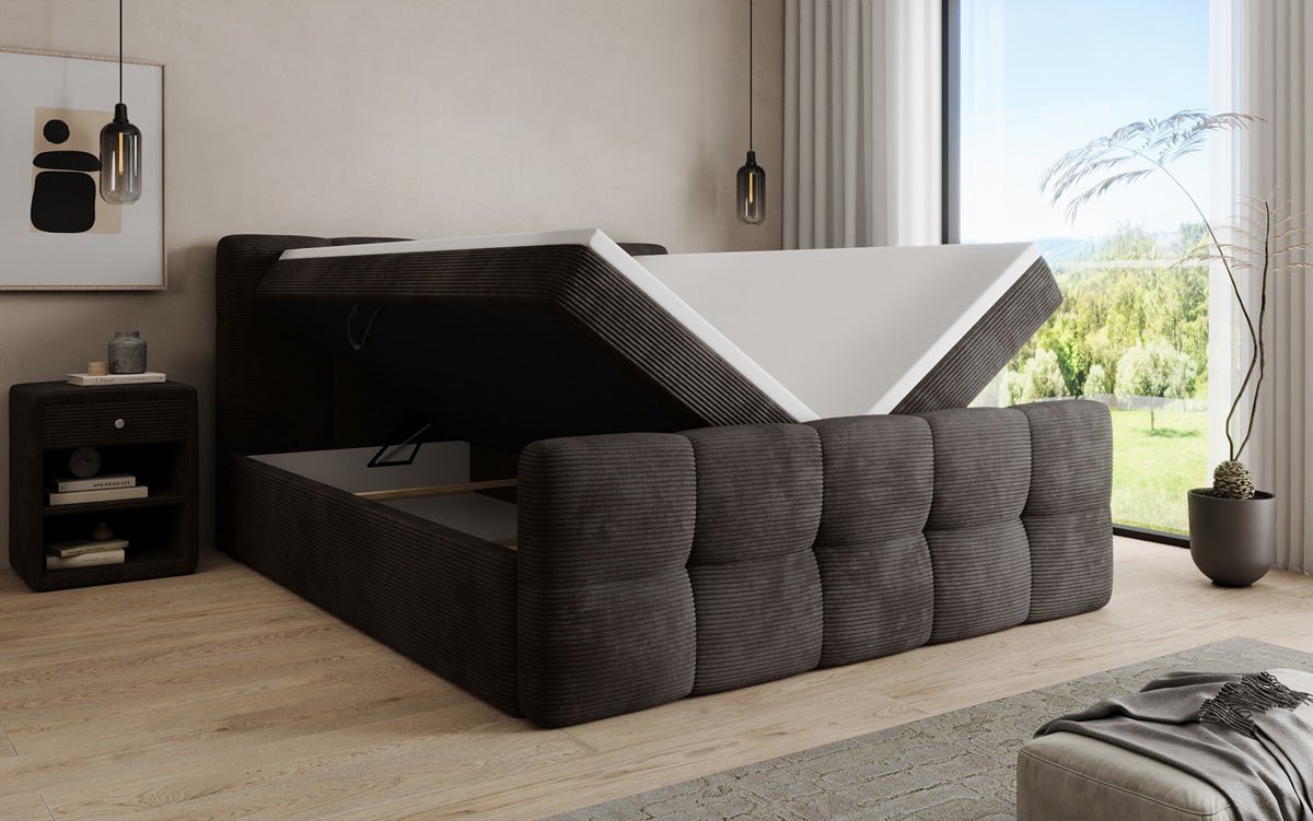 Cozy box spring bed in Corduroy with storage