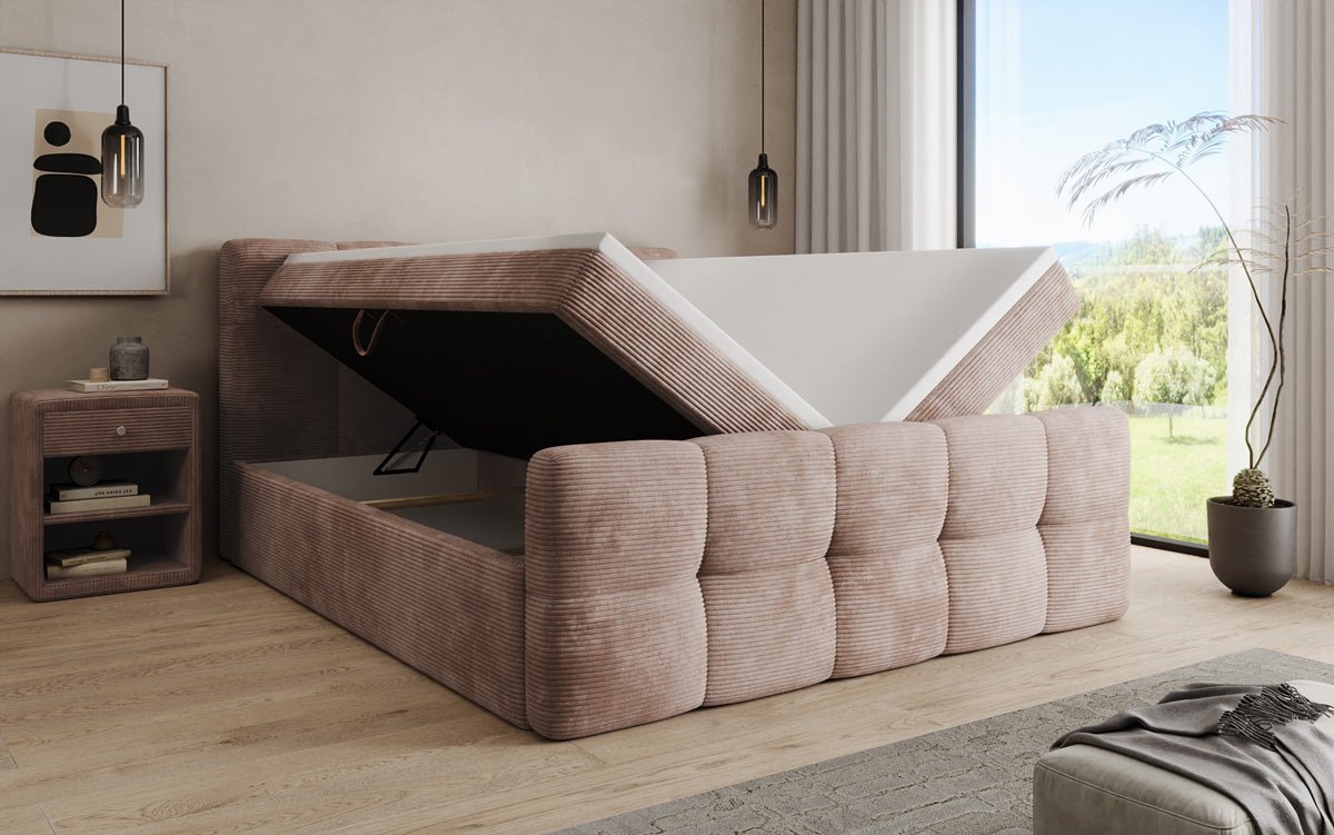 Cozy box spring bed in Corduroy with storage