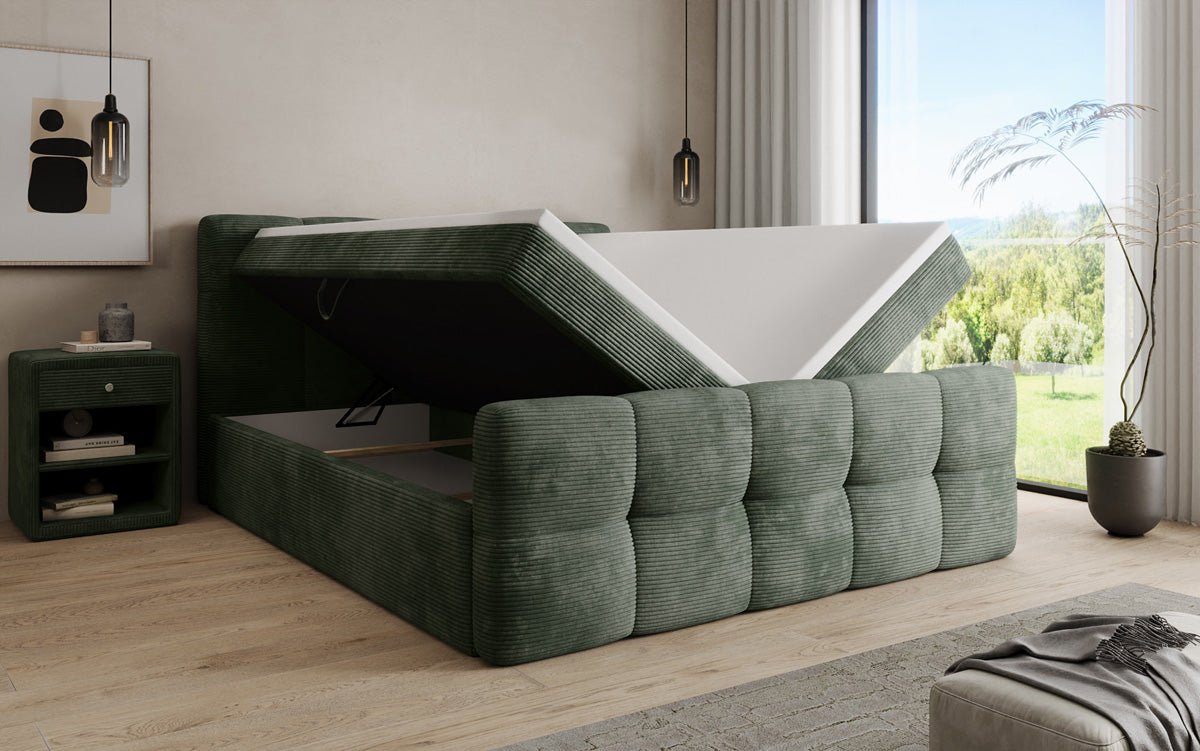 Cozy box spring bed in Corduroy with storage
