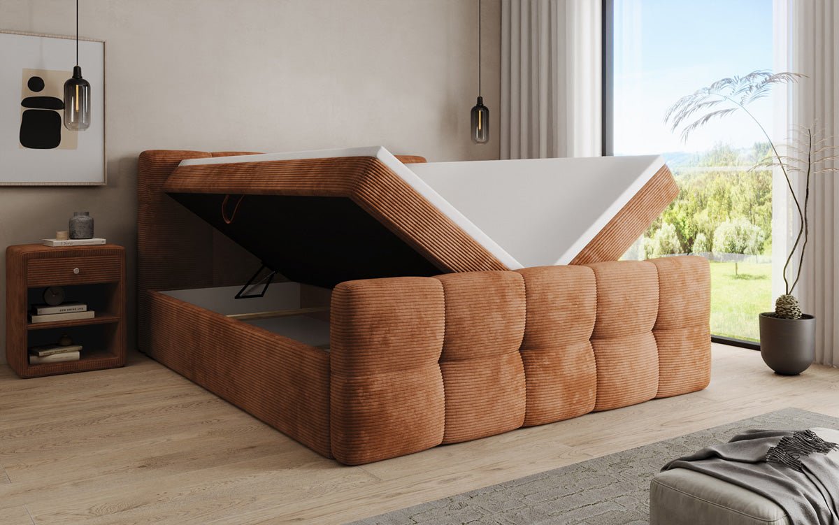 Cozy box spring bed in Corduroy with storage