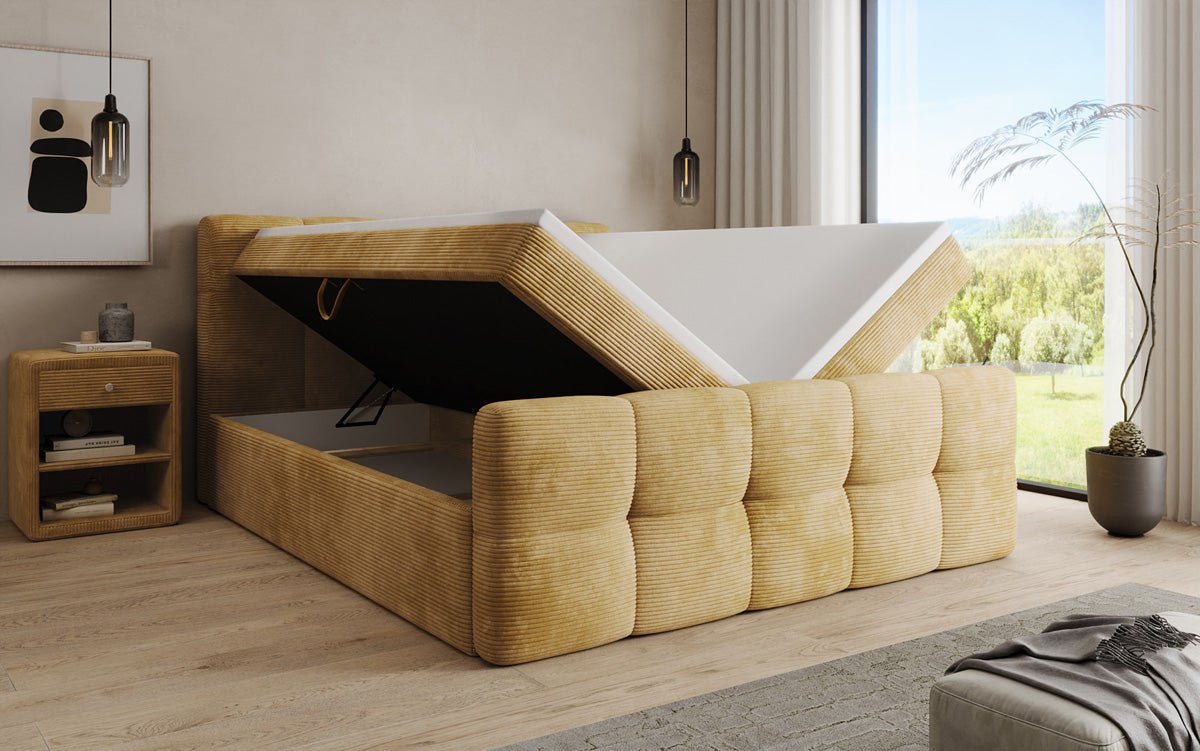 Cozy box spring bed in Corduroy with storage