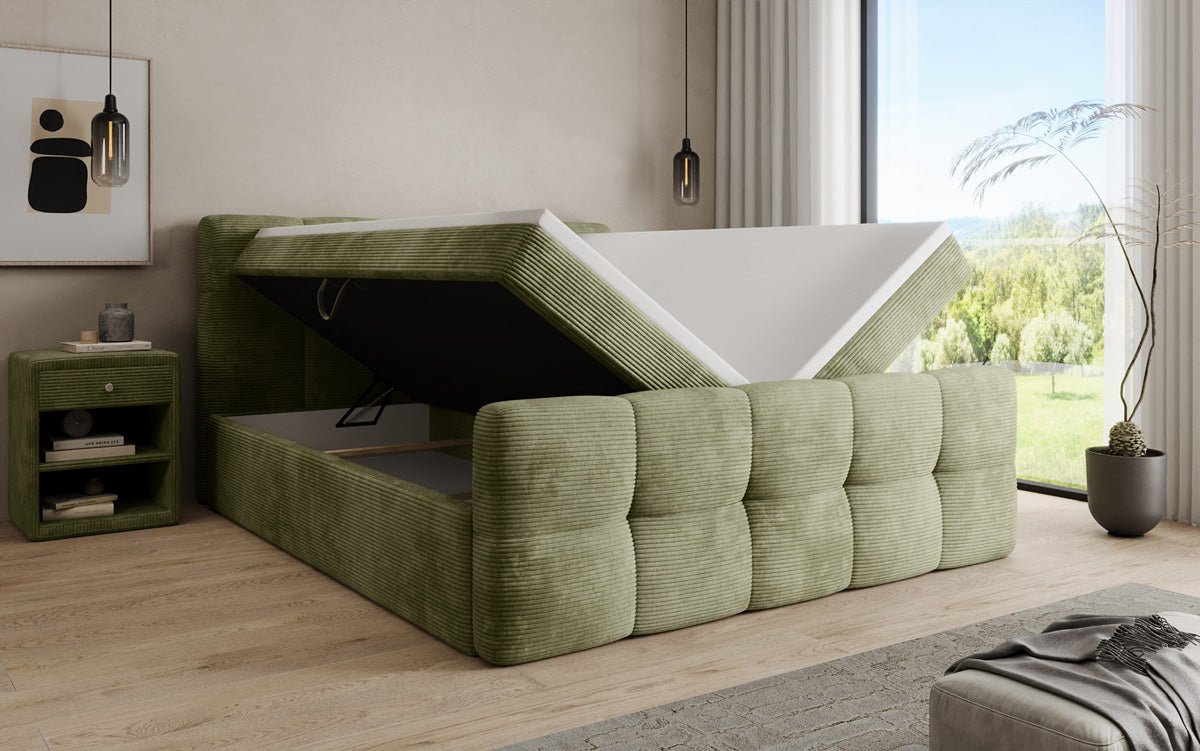 Cozy box spring bed in Corduroy with storage