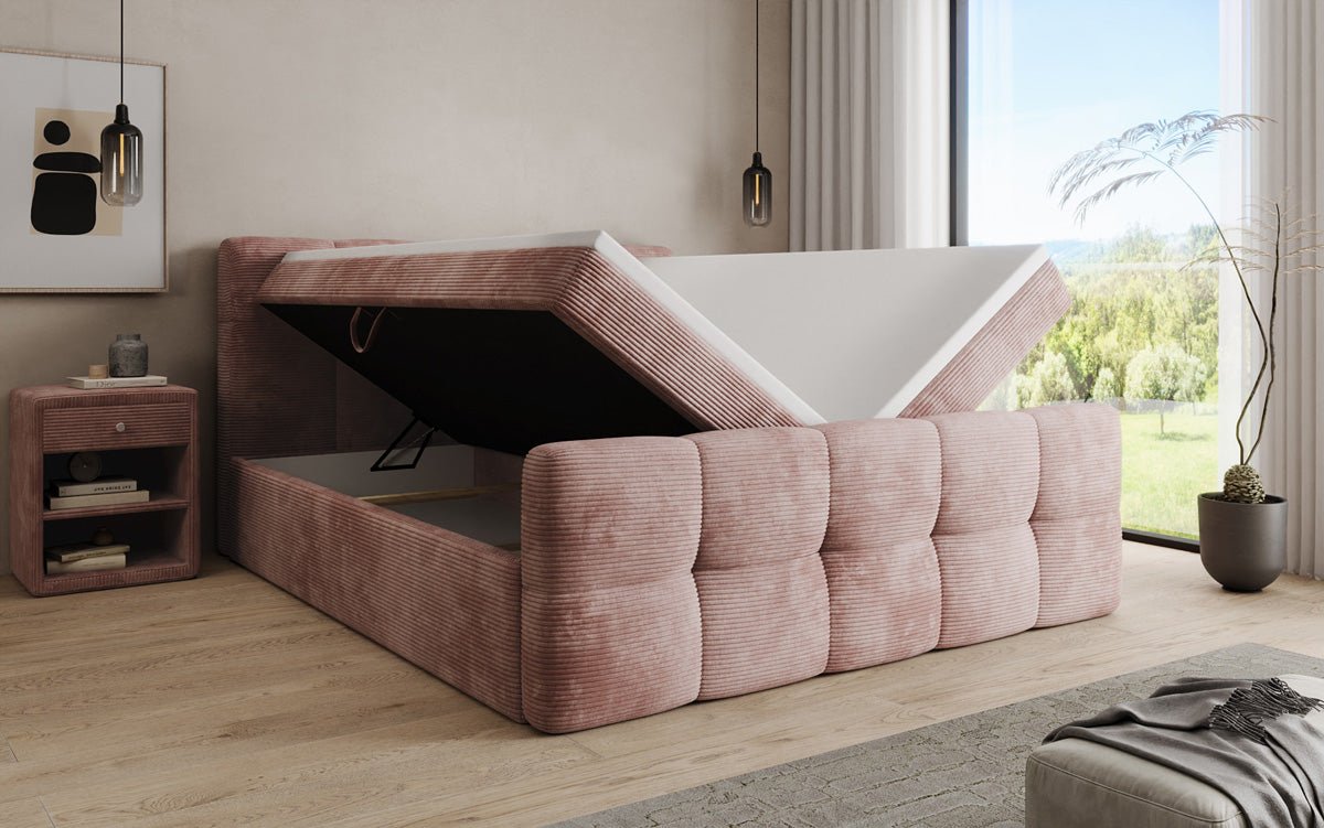 Cozy box spring bed in Corduroy with storage