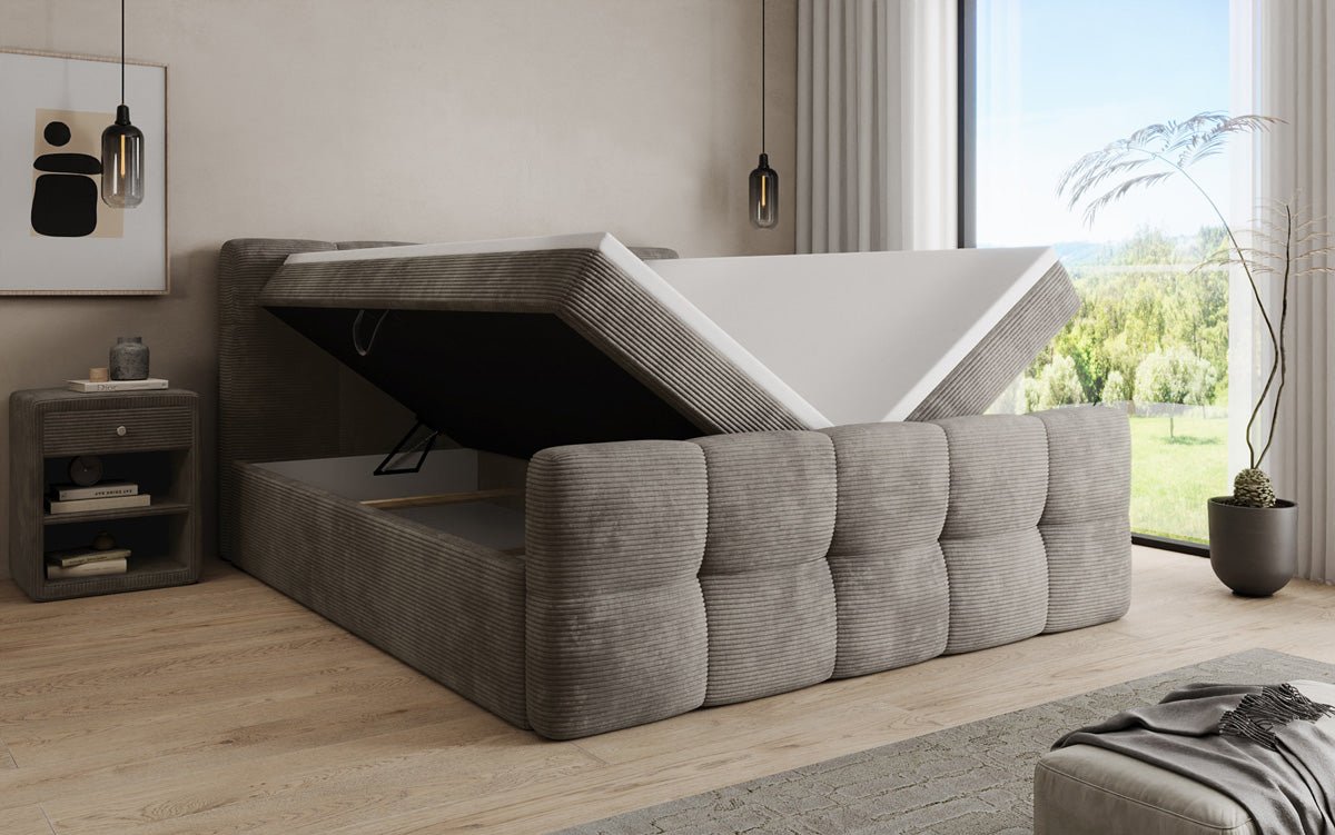 Cozy box spring bed in Corduroy with storage