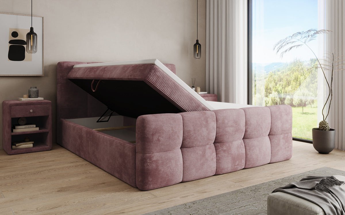 Cozy box spring bed in Corduroy with storage