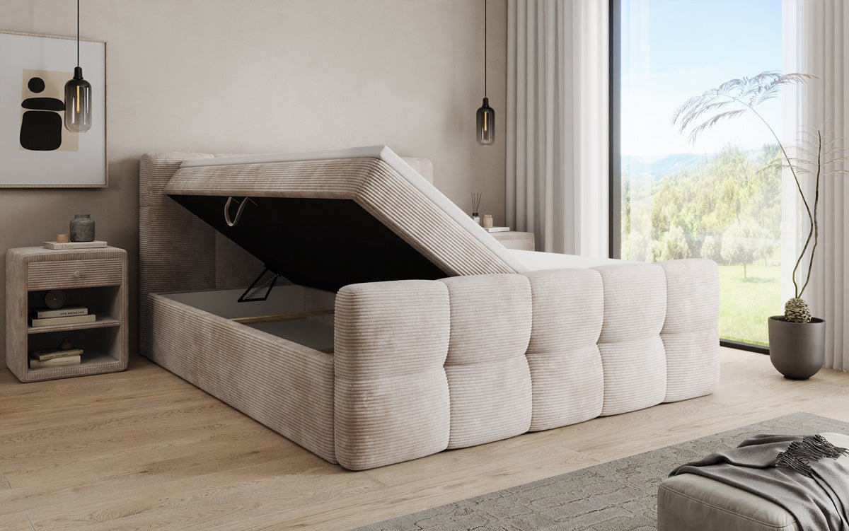 Cozy box spring bed in Corduroy with storage