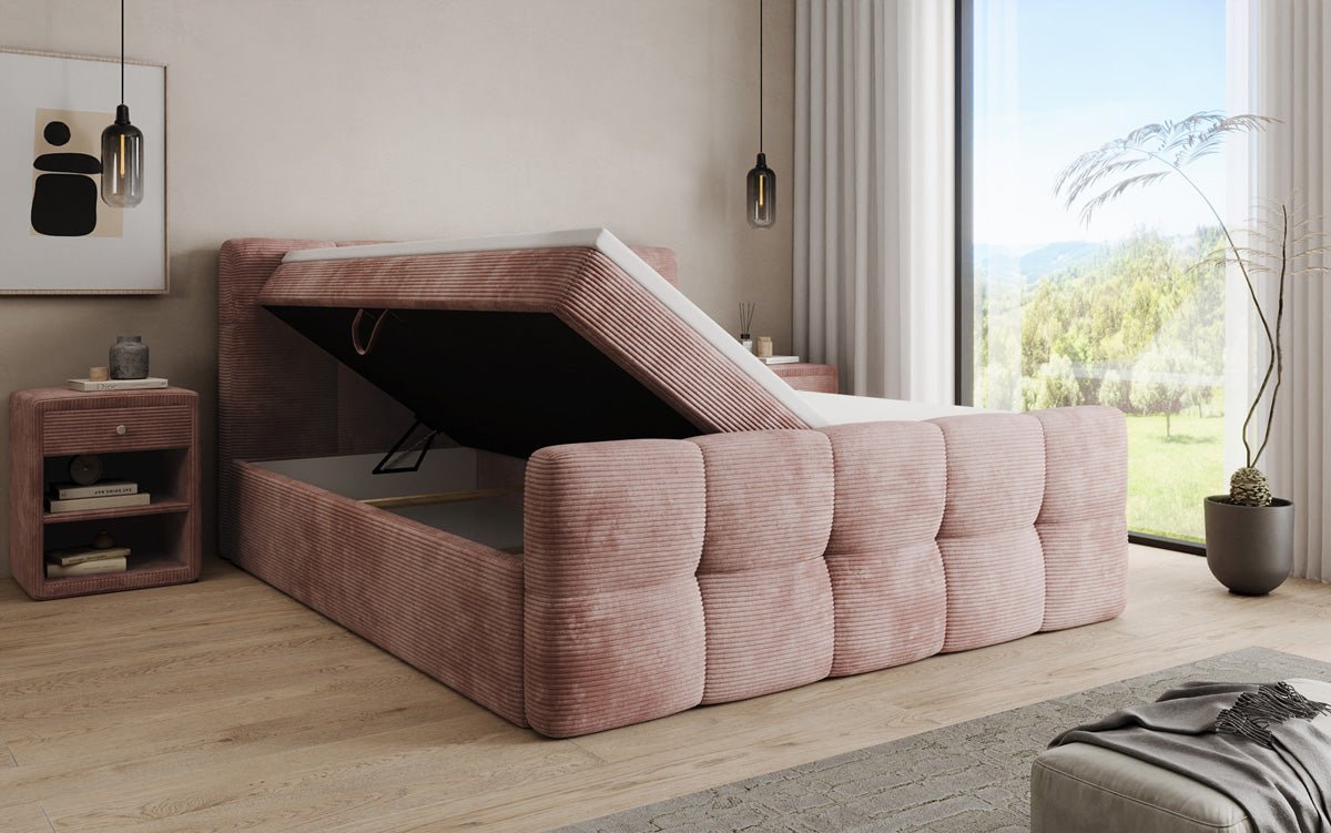 Cozy box spring bed in Corduroy with storage