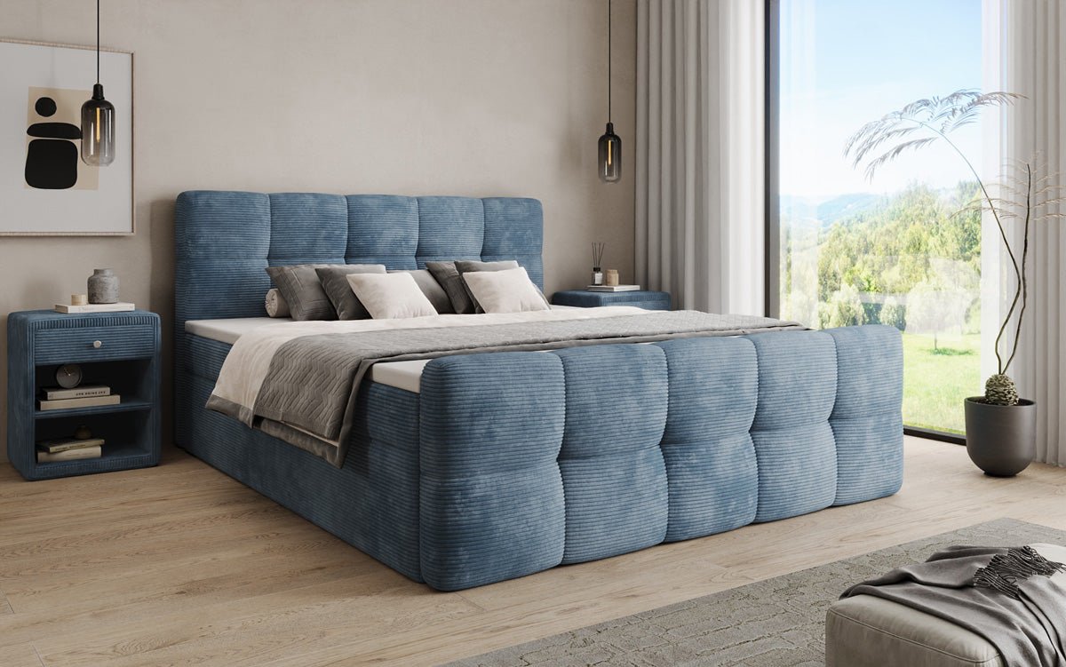 Cozy box spring bed in Corduroy with storage
