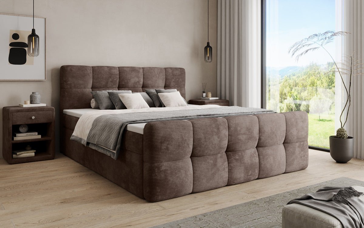 Cozy box spring bed in Corduroy with storage