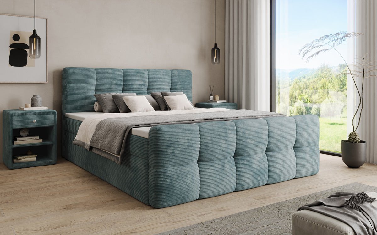 Cozy box spring bed in Corduroy with storage