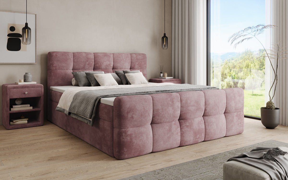 Cozy box spring bed in Corduroy with storage