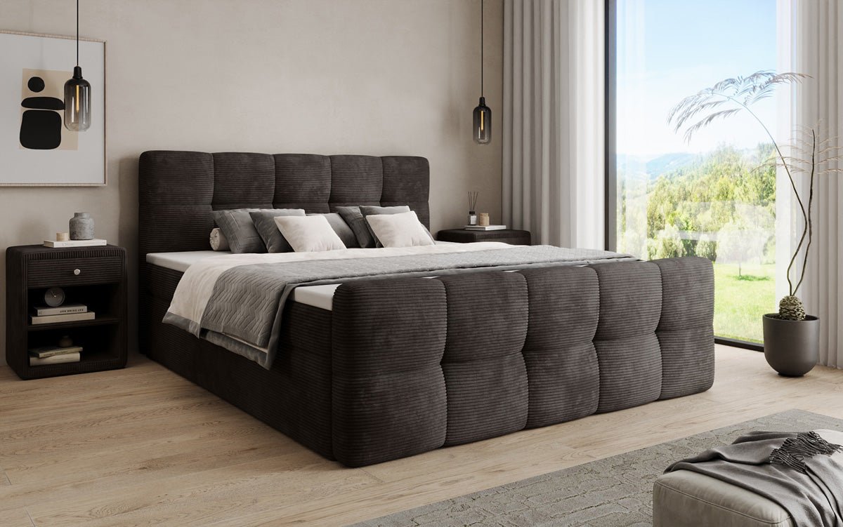 Cozy box spring bed in Corduroy with storage