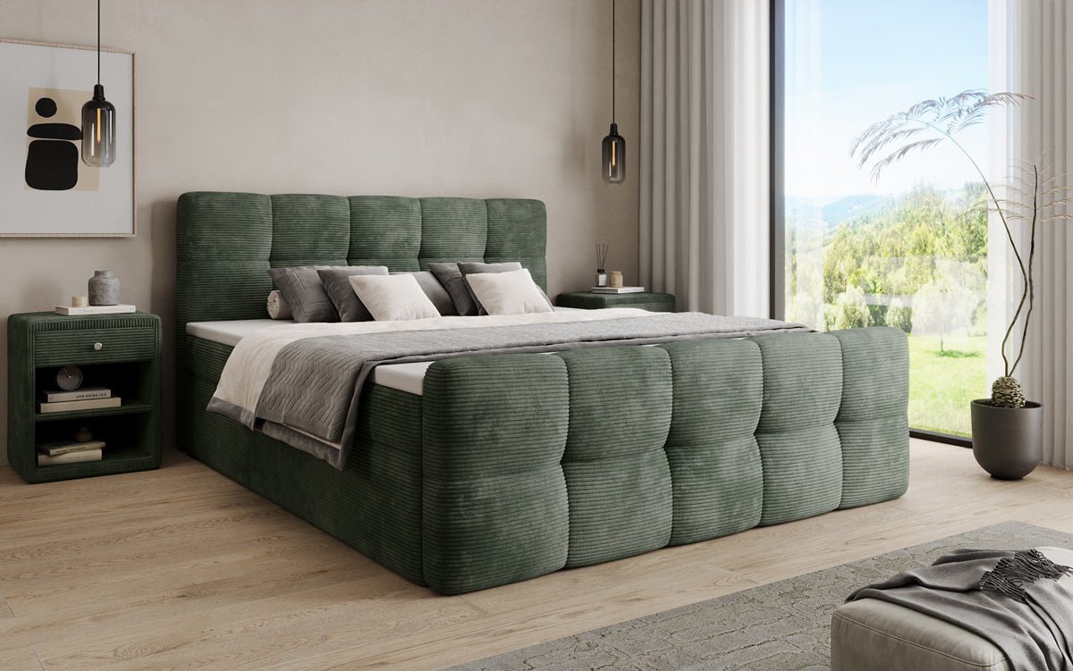 Cozy box spring bed in Corduroy with storage