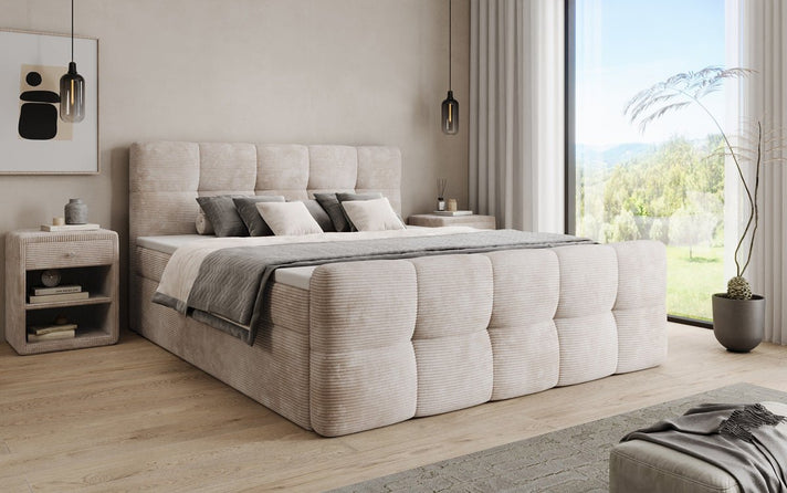 Cozy box spring bed in Corduroy with storage