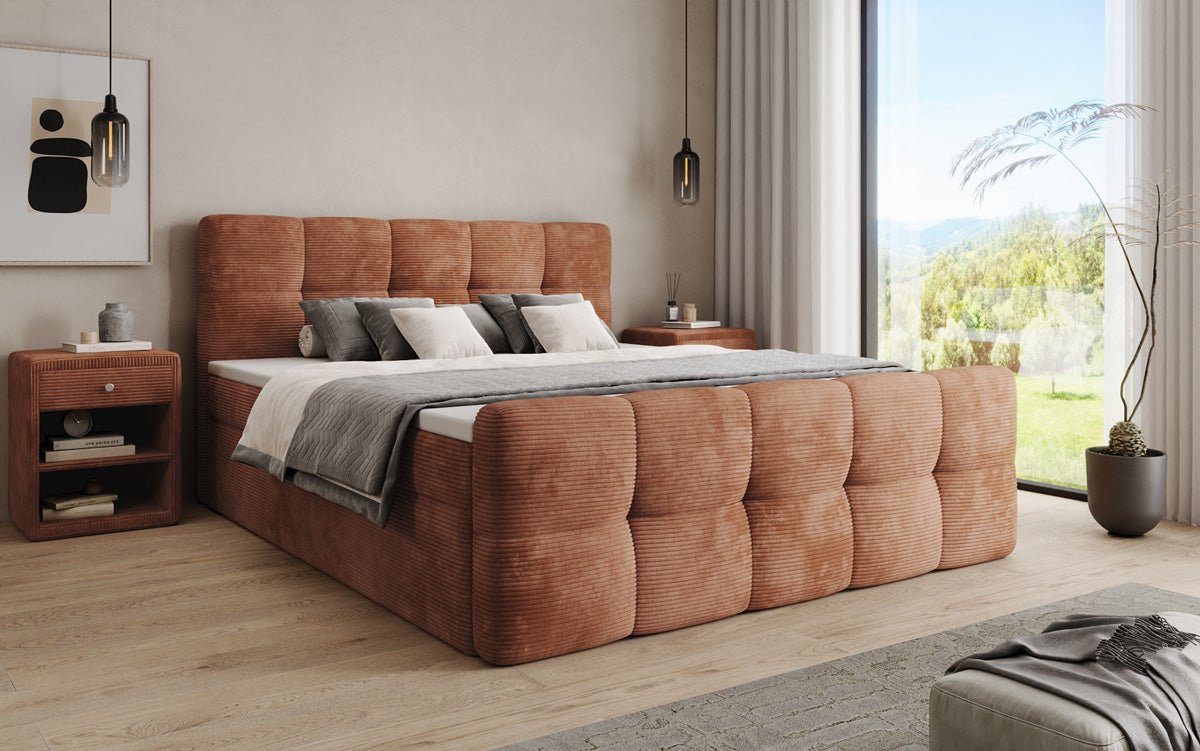 Cozy box spring bed in Corduroy with storage