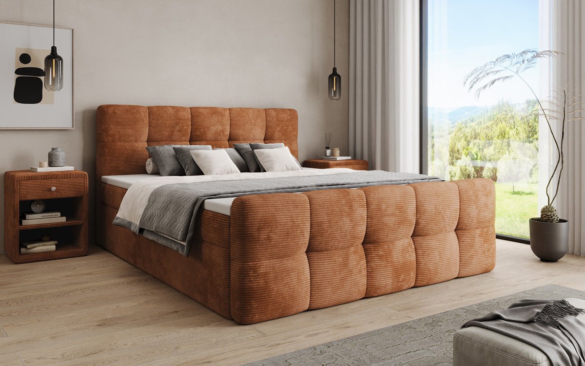 Cozy box spring bed in Corduroy with storage