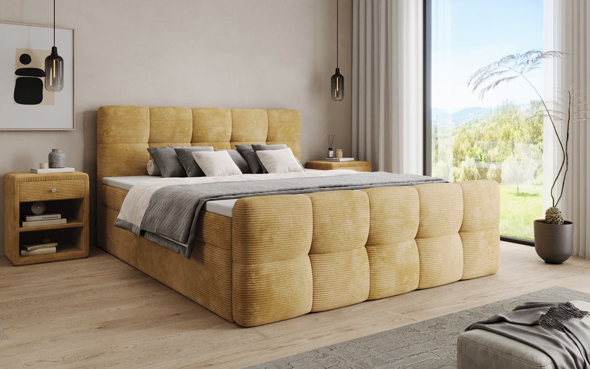 Cozy box spring bed in Corduroy with storage