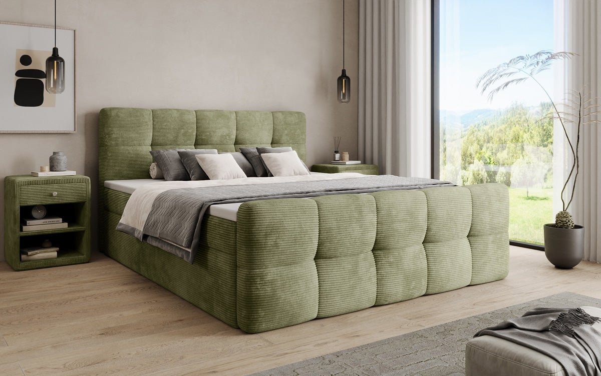 Cozy box spring bed in Corduroy with storage