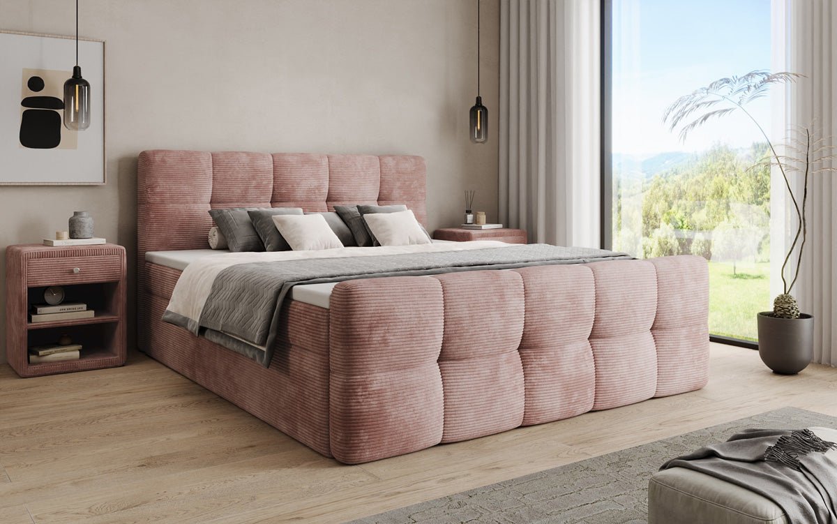 Cozy box spring bed in Corduroy with storage