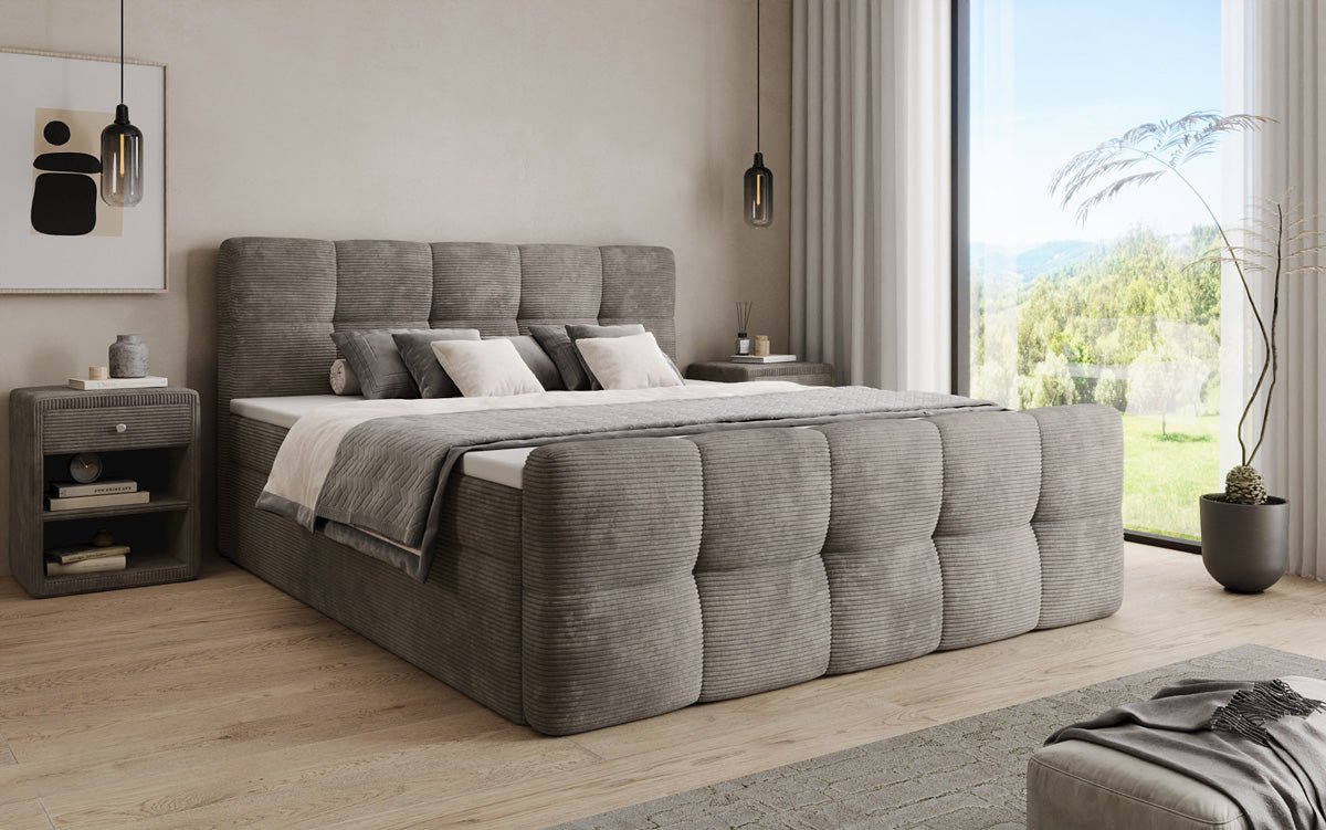 Cozy box spring bed in Corduroy with storage