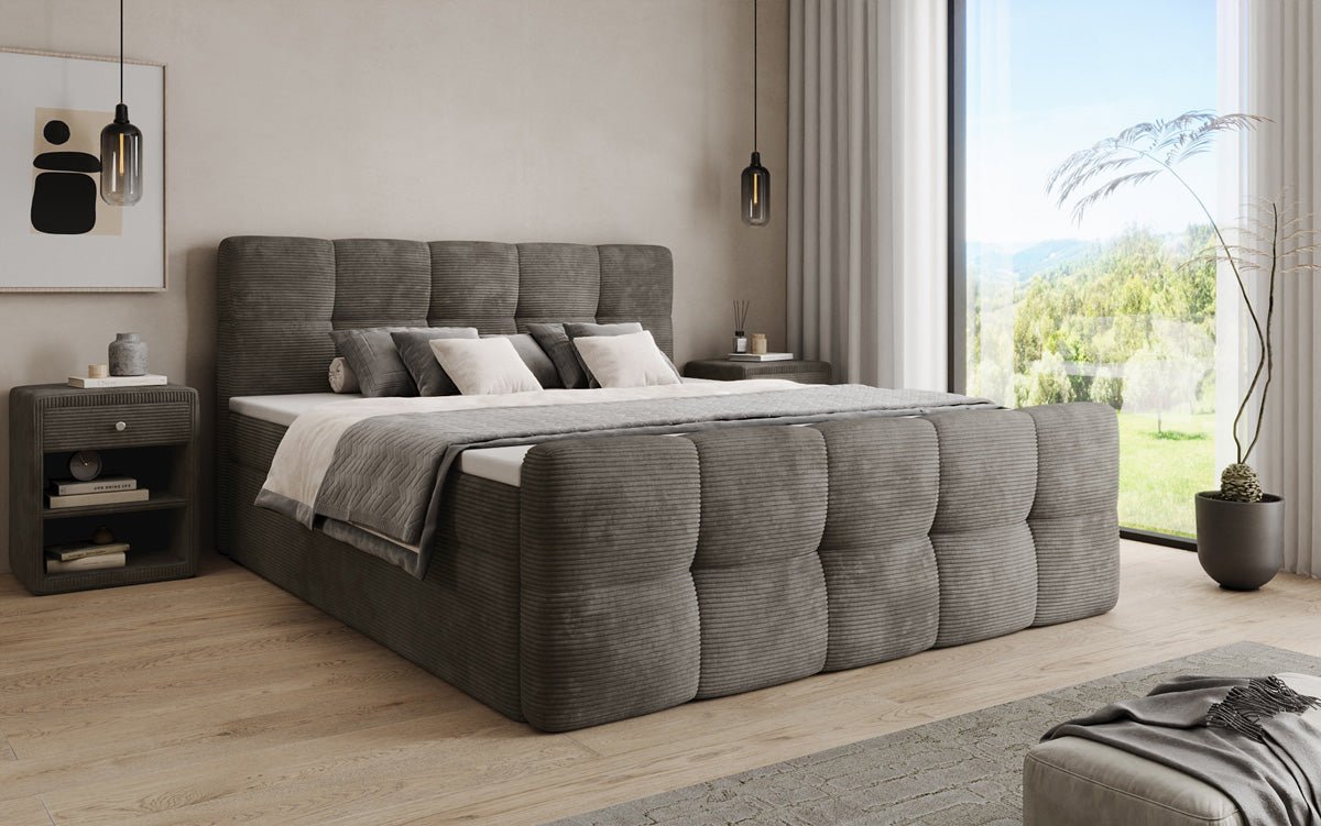 Cozy box spring bed in Corduroy with storage