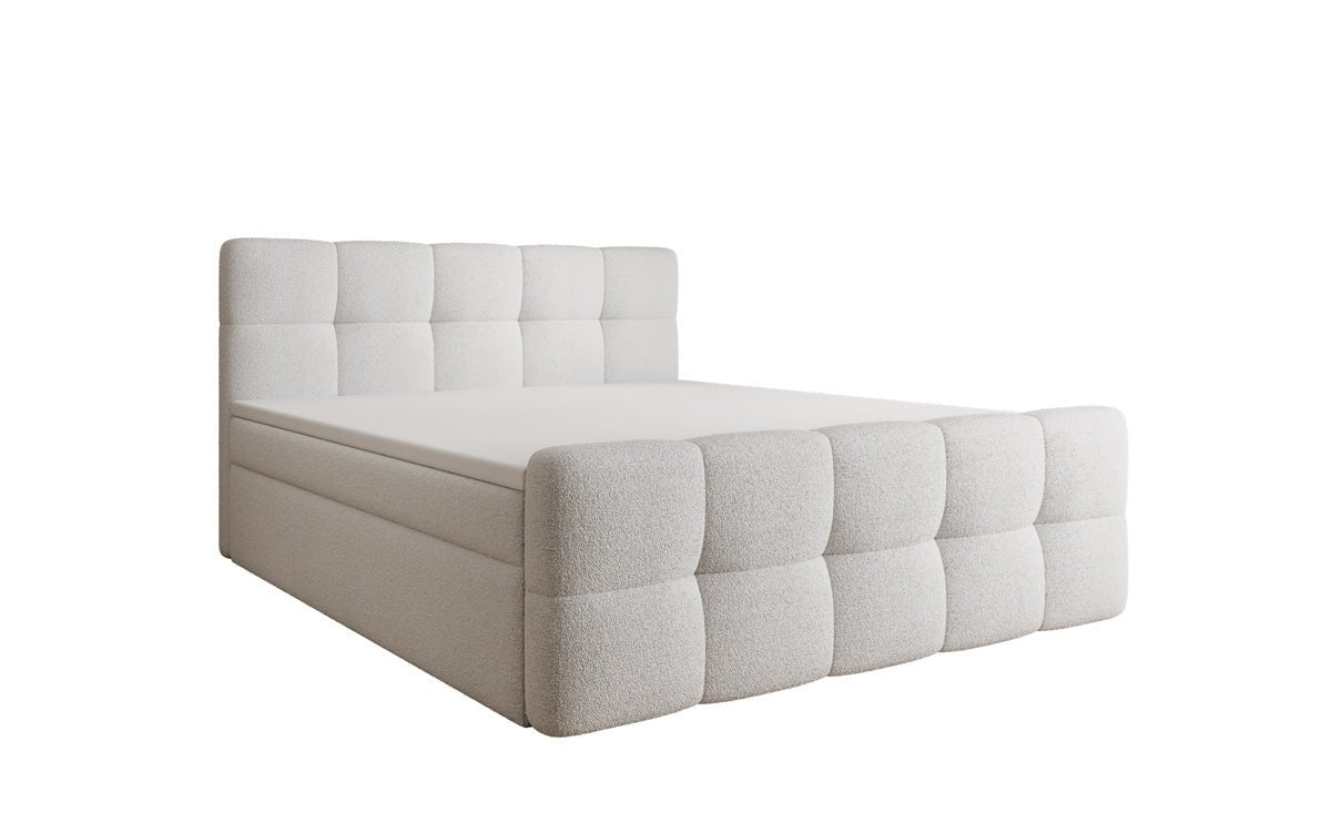Box spring bed Cozy in teddy boucle with storage space
