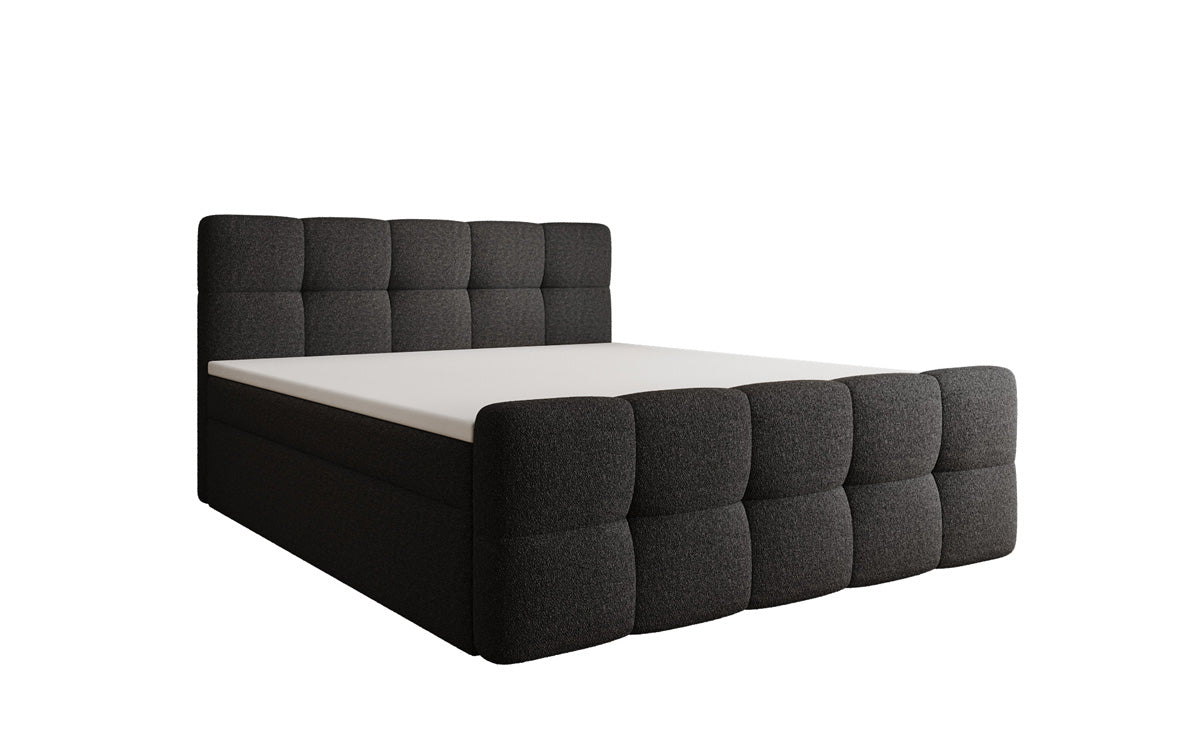 Box spring bed Cozy in teddy boucle with storage space