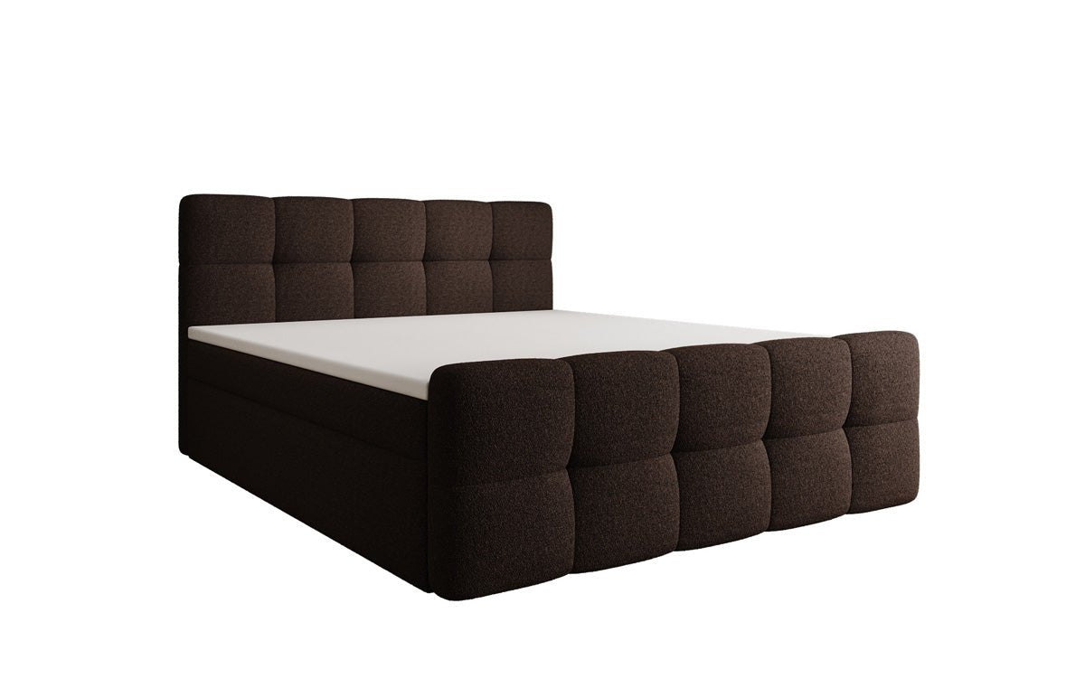 Box spring bed Cozy in teddy boucle with storage space