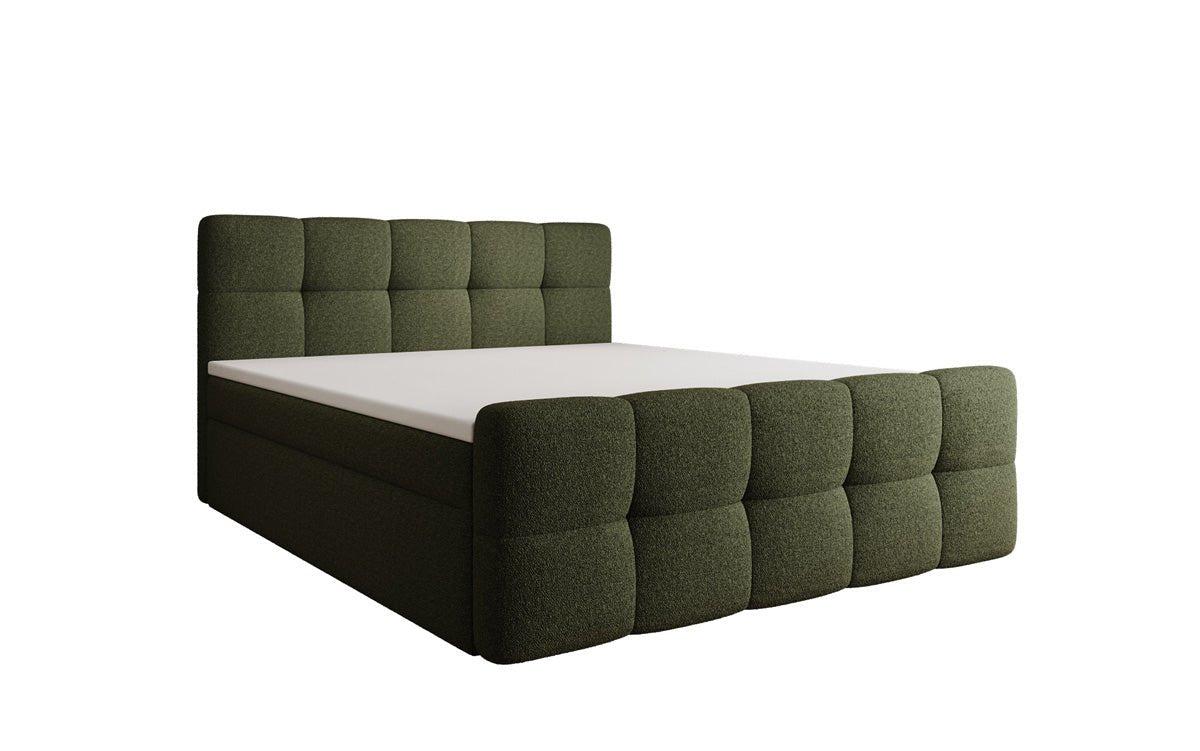 Box spring bed Cozy in teddy boucle with storage space