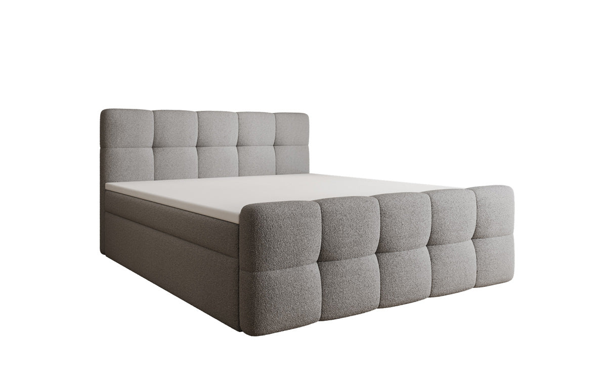 Box spring bed Cozy in teddy boucle with storage space
