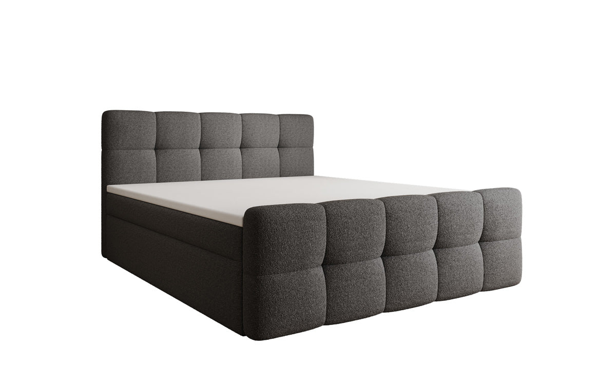 Box spring bed Cozy in teddy boucle with storage space