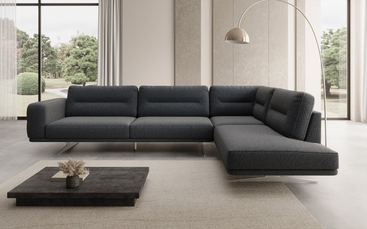 Designer L Sofa closed Torino in Bouclé