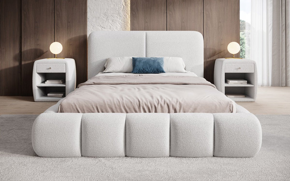 Designer Upholstered Bed Lolita in Bouclé with Storage
