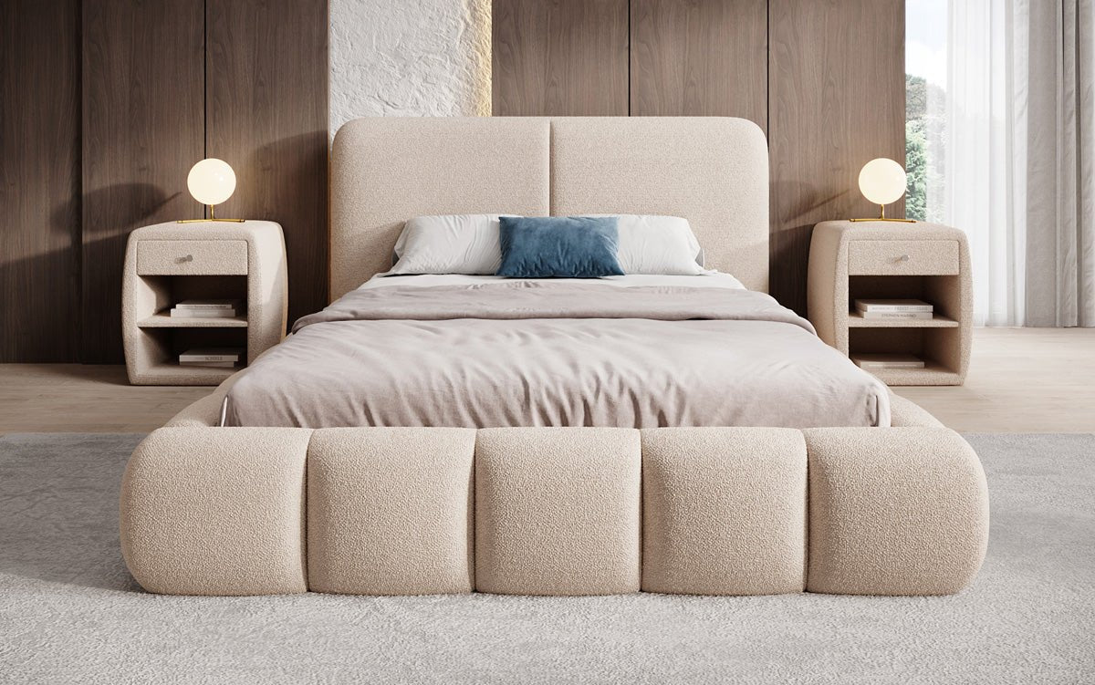 Designer Upholstered Bed Lolita in Bouclé with Storage