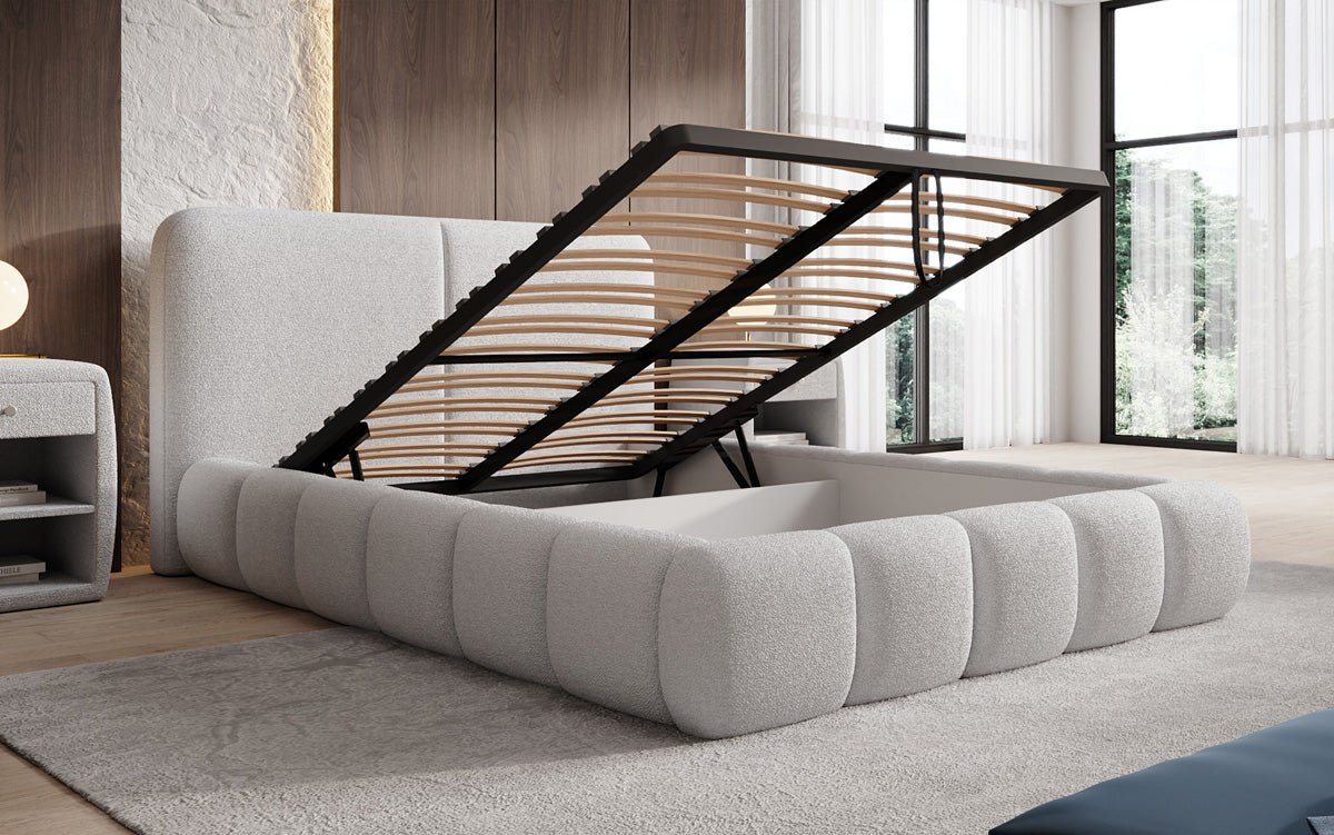 Designer Upholstered Bed Lolita in Bouclé with Storage