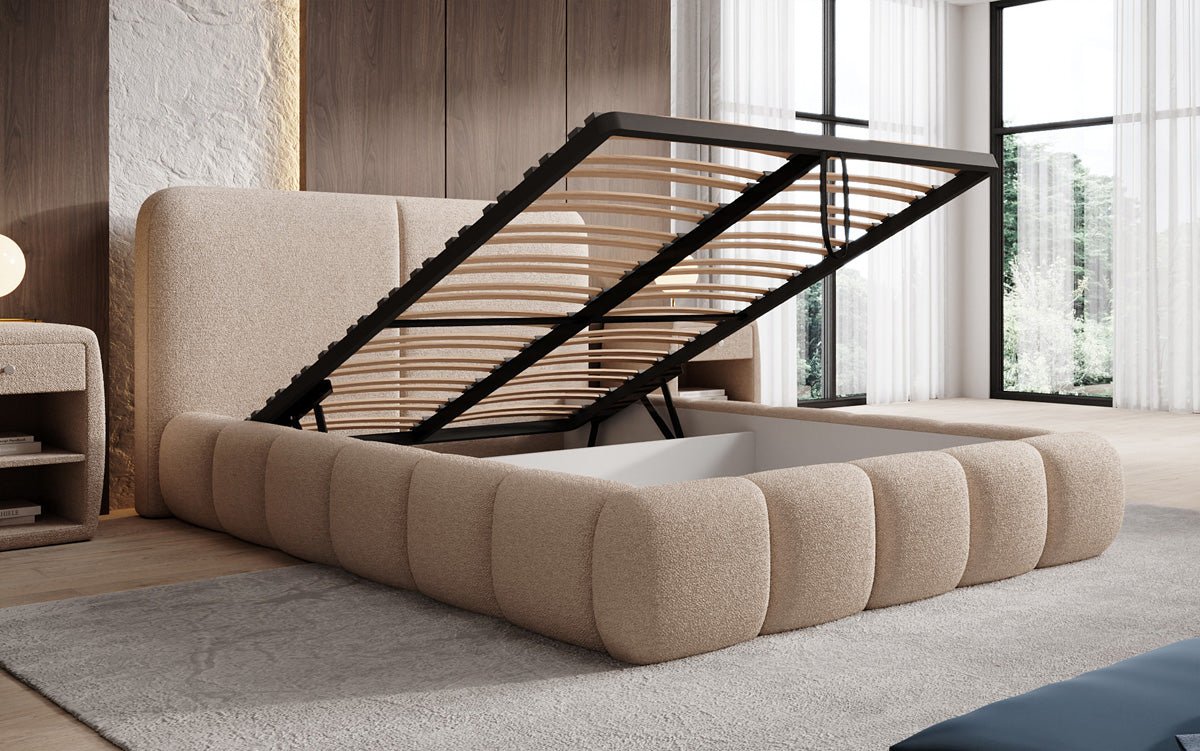 Designer Upholstered Bed Lolita in Bouclé with Storage