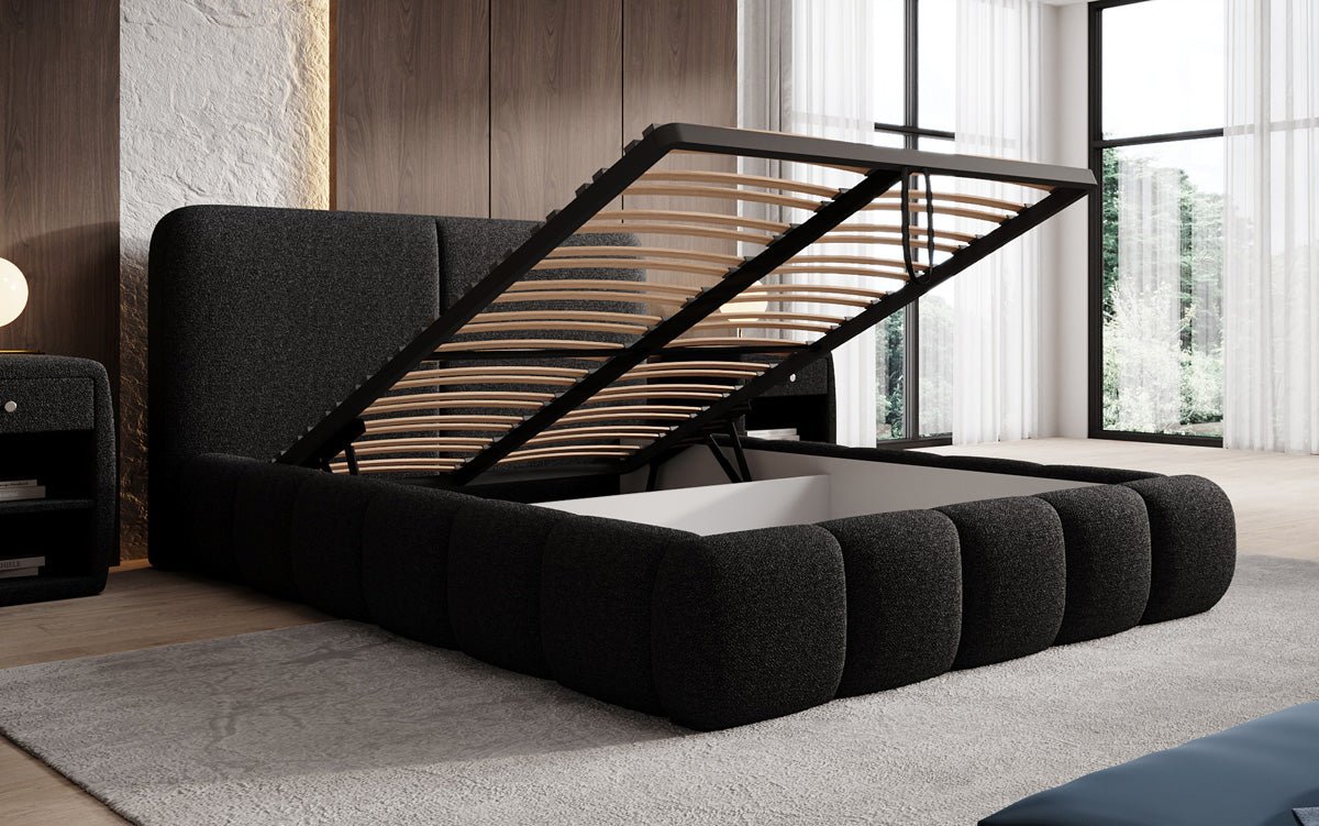 Designer Upholstered Bed Lolita in Bouclé with Storage