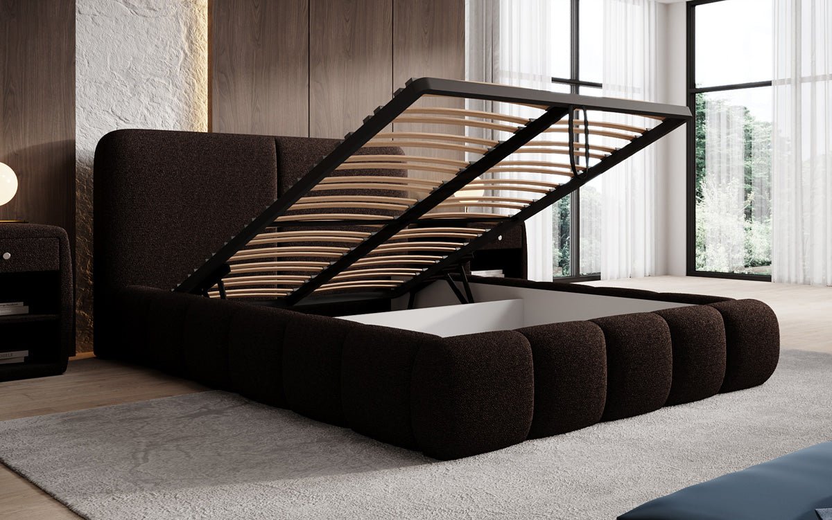 Designer Upholstered Bed Lolita in Bouclé with Storage