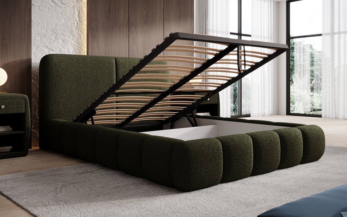 Designer Upholstered Bed Lolita in Bouclé with Storage
