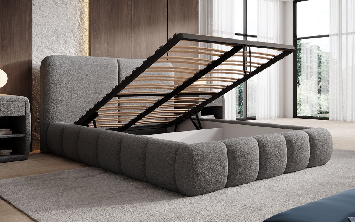 Designer Upholstered Bed Lolita in Bouclé with Storage