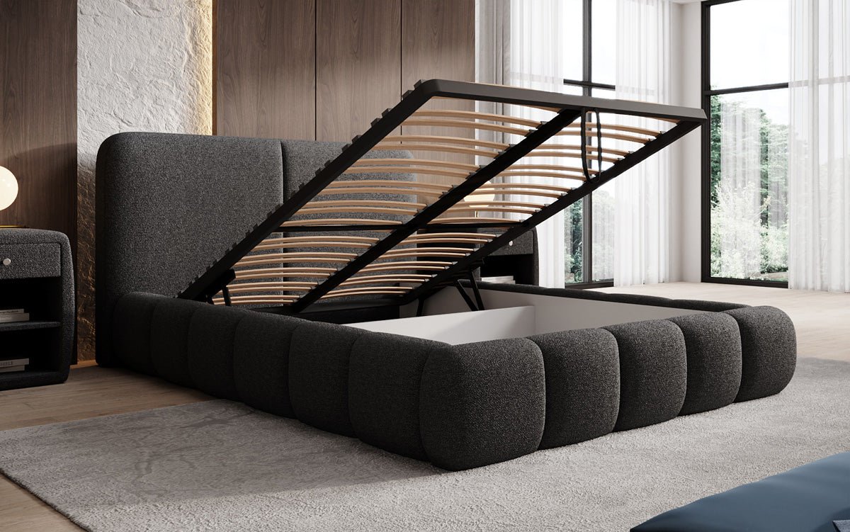 Designer Upholstered Bed Lolita in Bouclé with Storage