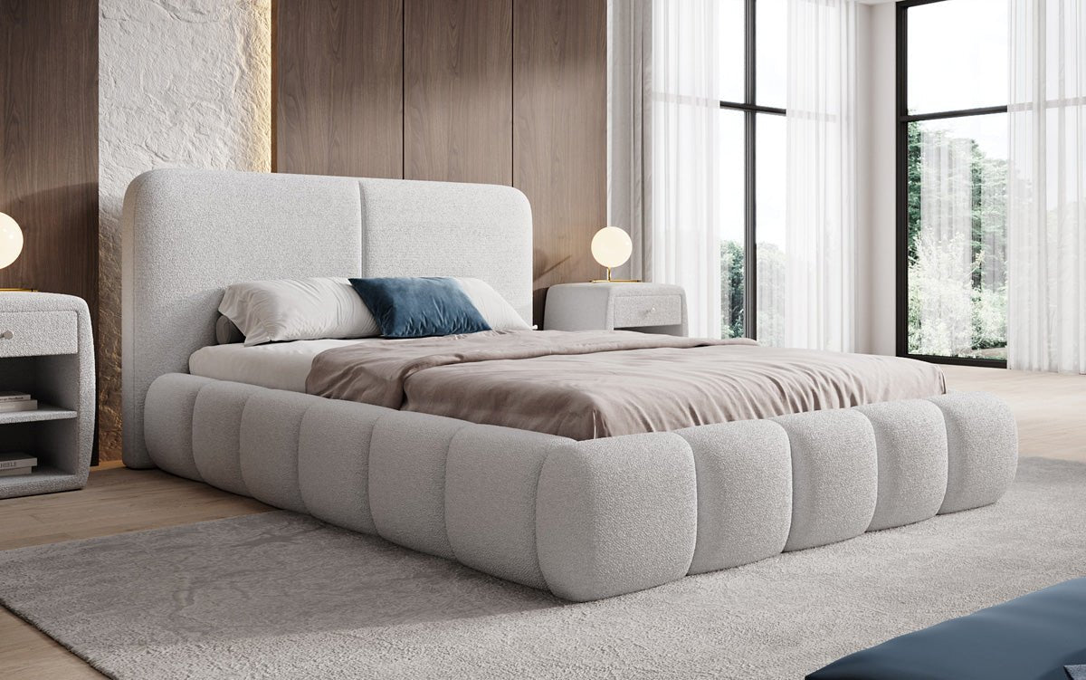 Designer Upholstered Bed Lolita in Bouclé with Storage