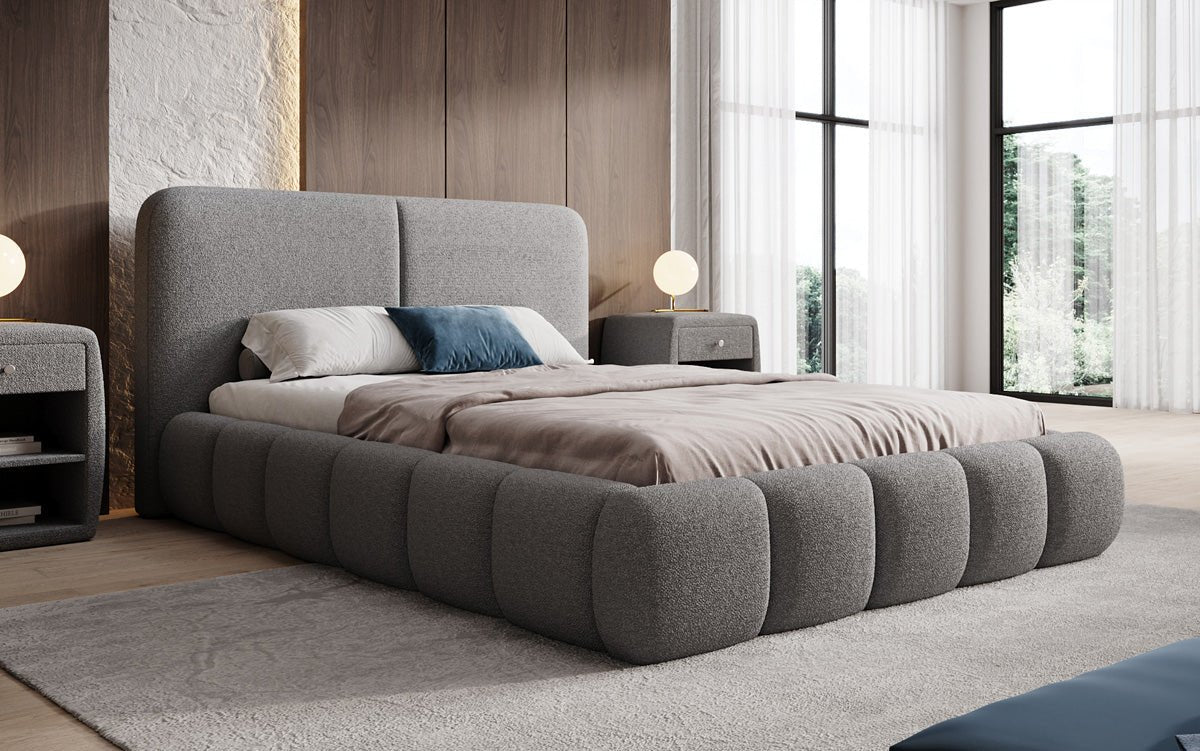 Designer Upholstered Bed Lolita in Bouclé with Storage