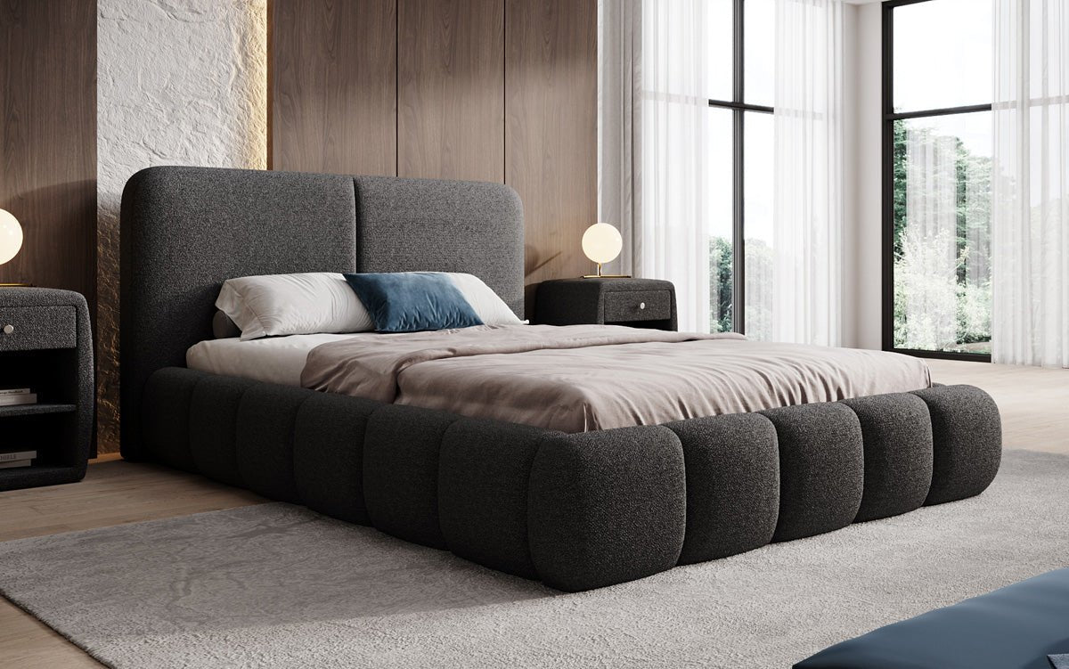 Designer Upholstered Bed Lolita in Bouclé with Storage