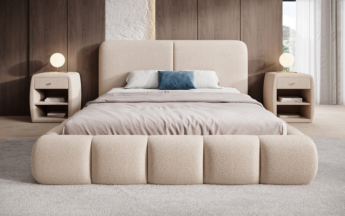 Designer Upholstered Bed Lolita in Bouclé with Storage