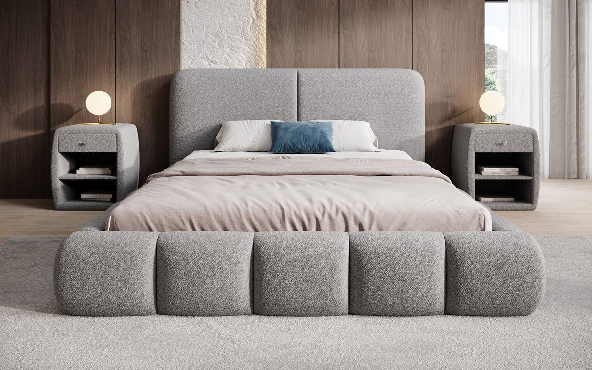 Designer Upholstered Bed Lolita in Bouclé with Storage