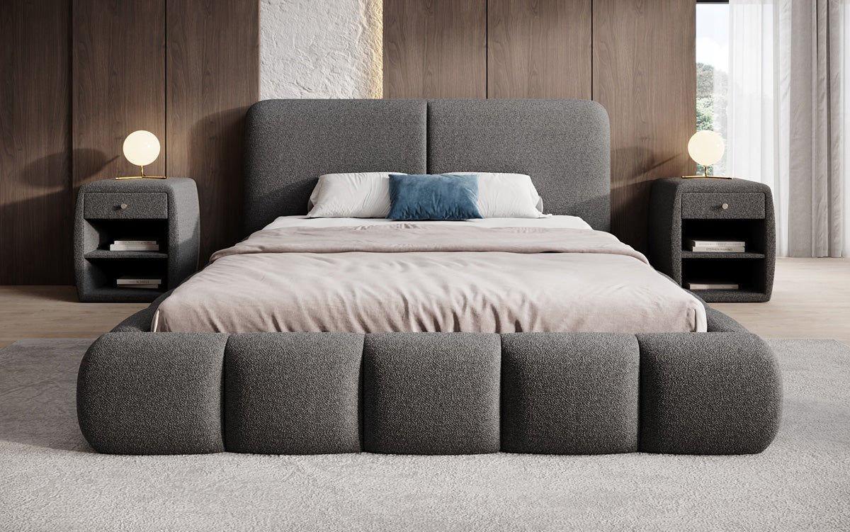 Designer Upholstered Bed Lolita in Bouclé with Storage