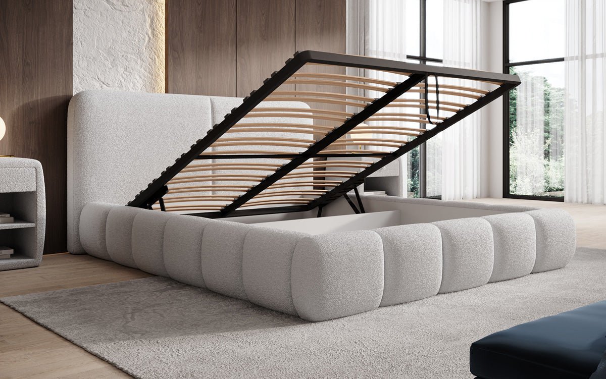 Designer Upholstered Bed Lolita in Bouclé with Storage