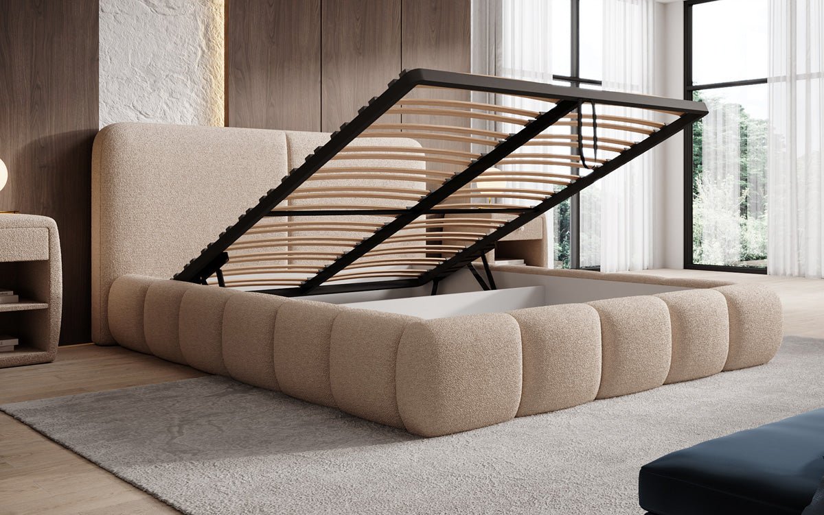 Designer Upholstered Bed Lolita in Bouclé with Storage