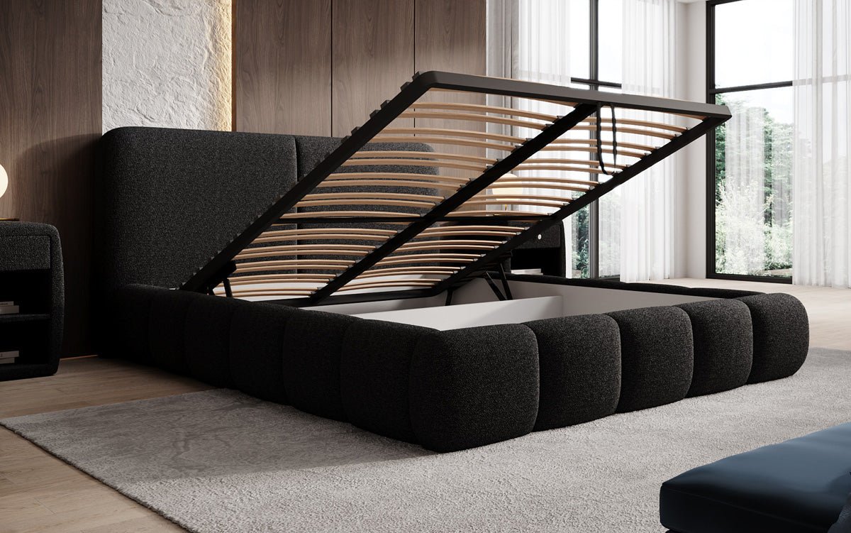 Designer Upholstered Bed Lolita in Bouclé with Storage